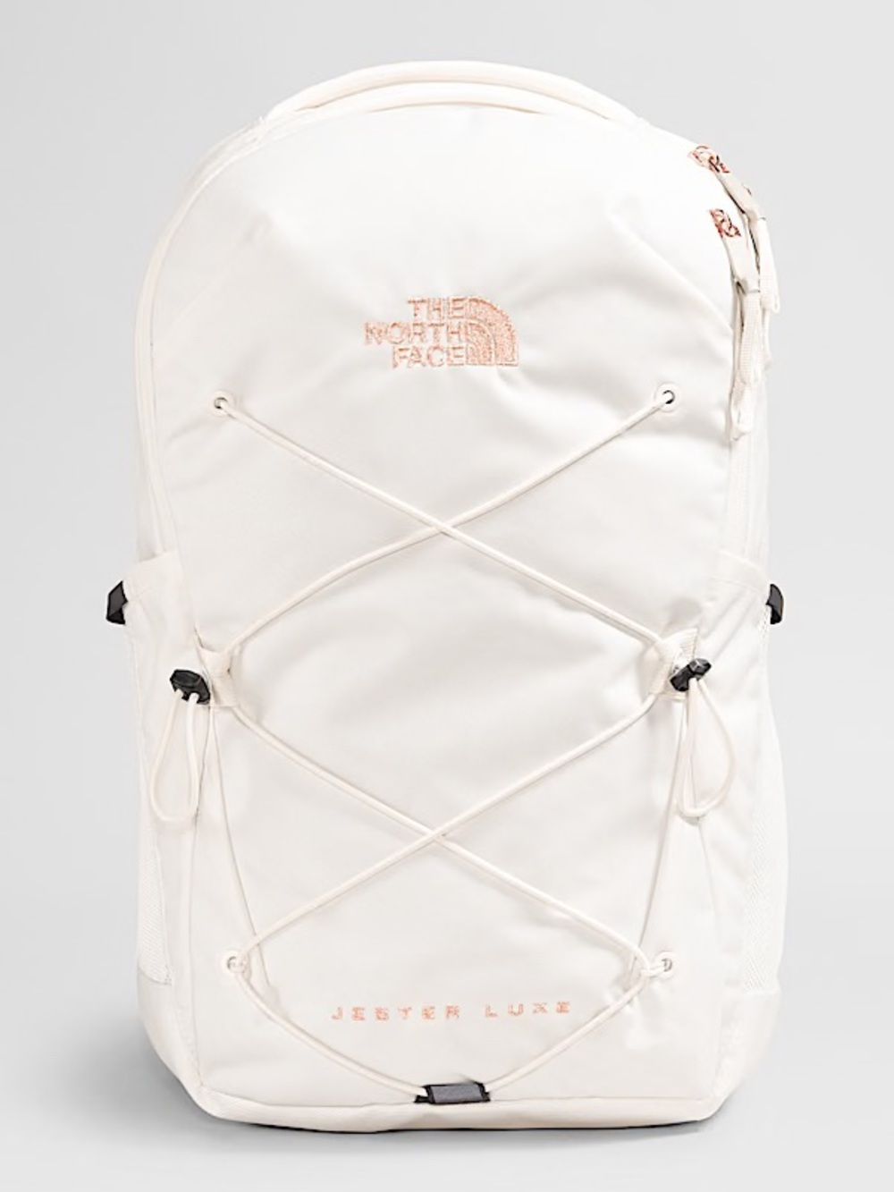 The North Face Jester Luxe Backpack in Ivory with Rose Gold Accents